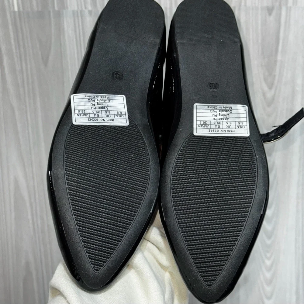 Black‎ Patent Leather Shiny T Strap Mary Jane Ballet Flat Shoes Women’s Size 8.5